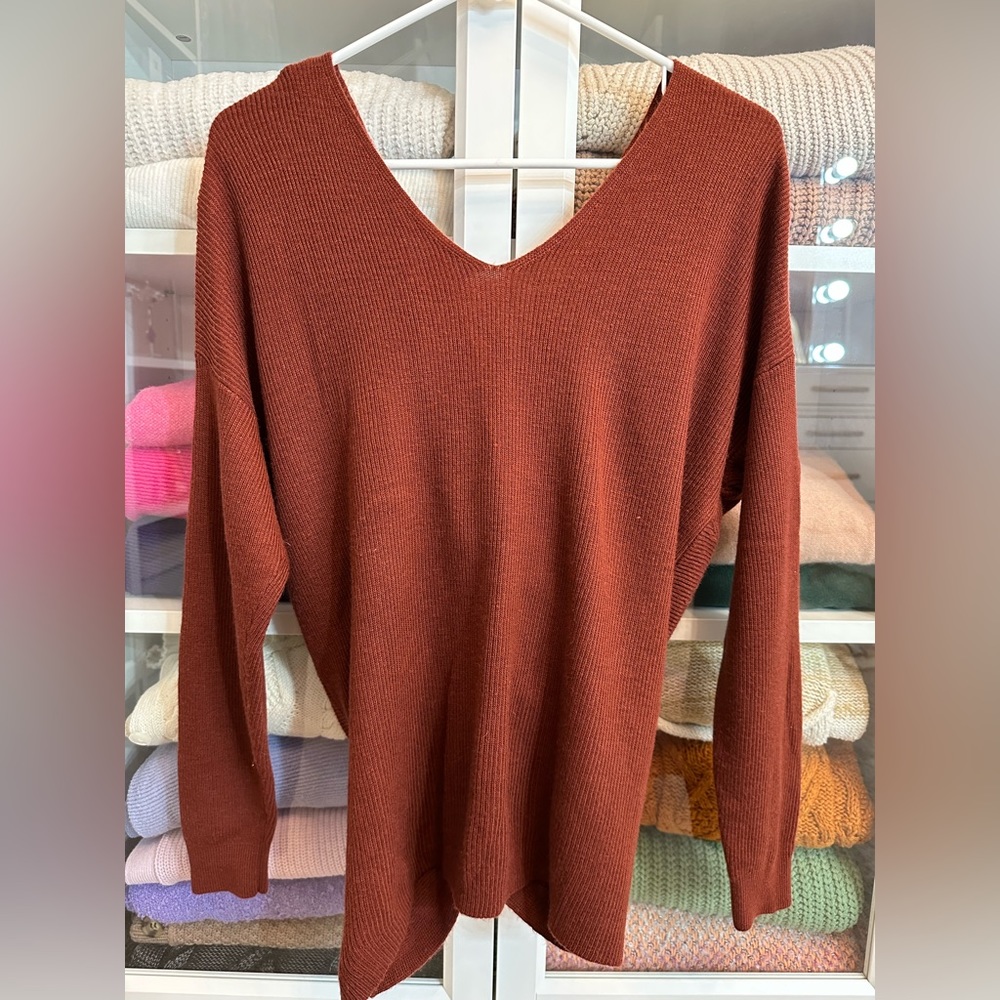 Burnt orange off the shoulder sweater back knot no tags size large